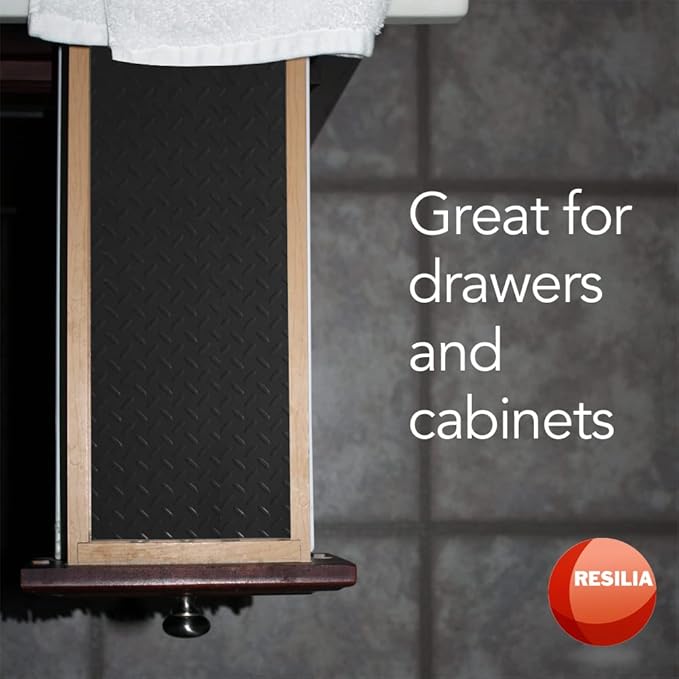 RESILIA Premium Under The Sink Mat- Large Universal Size, Cut to Fit Cabinets, Shelf & Drawer Liners, Thick Plastic Diamond Plate Surface, 24 x 48 inches, Black, Made in The USA