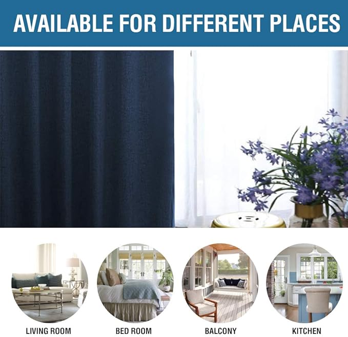 H.VERSAILTEX 100% Blackout Curtains for Bedroom 63 Inches Long Grommet Linen Face Full Light Blocking Curtain Drapes for Living Room Thermal Linen Look Curtains 2 Panels Set, 52" W x 63" L, Navy
