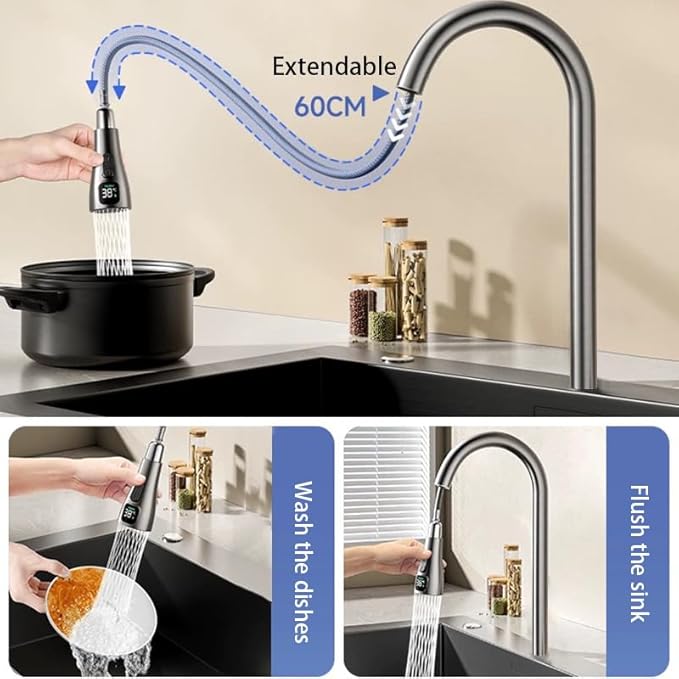 33''x22'' Kitchen Sink with Digital Display, Nano Slidable Kitchen Sinks with Knife Holder & Faucet Combo Set, Drop-in Stainless Steel Single Bowl Workstation Sink with Accessories, Black