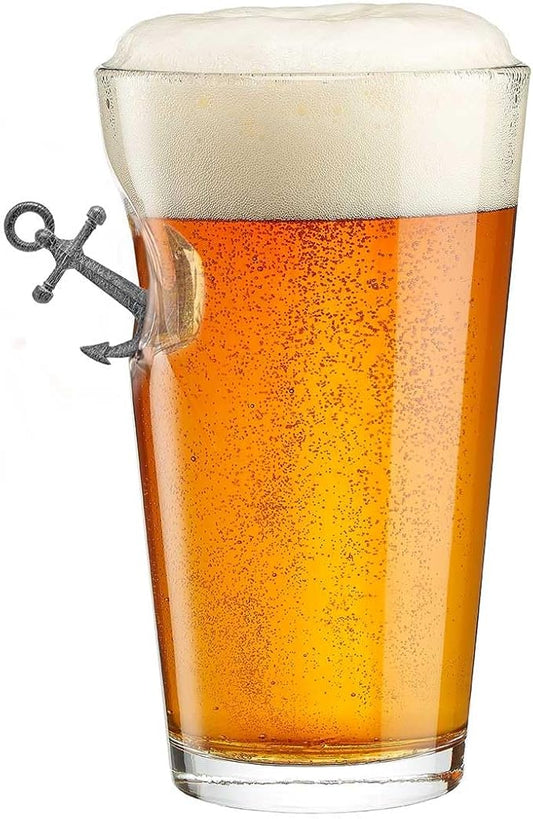 BenShot Anchor Pint Glass - 16oz - HandCrafted for Fathers Day or All-American Celebrations