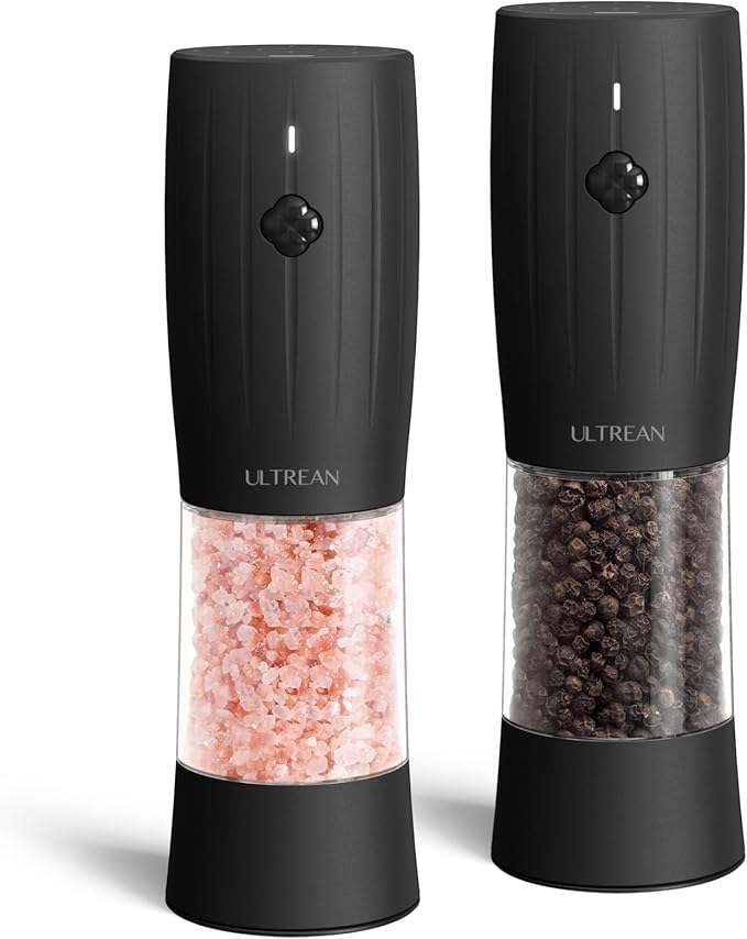 Ultrean Electric Salt and Pepper Grinder Set Rechargeable Automatic Pepper Mill Shakers Adjustable Coarseness Larger Capacity with Led Kitchen Appliances for New House Warming Gifts