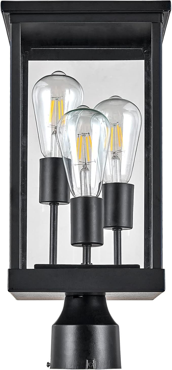 Mayfield Outdoor Post Top Light with 3-Inch Pier Base Mount Fitter, Black – Design House, 590299