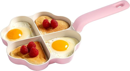 Paris Hilton Heart-Shaped Divided Fry Pan, Ceramic Nonstick Frying Pan with Individual Heart Sections, Dishwasher Safe, 8-Inch, Pink