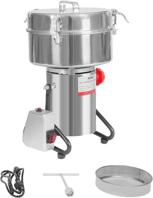 5000W High Speed Electric Grain Grinder – 30,000rpm Pure Copper Motor, 9.92lbs Stainless Steel Bin, 50-300 Mesh Multi-Function Grinder for Grains, Herbs, Spices & Nuts – Silver