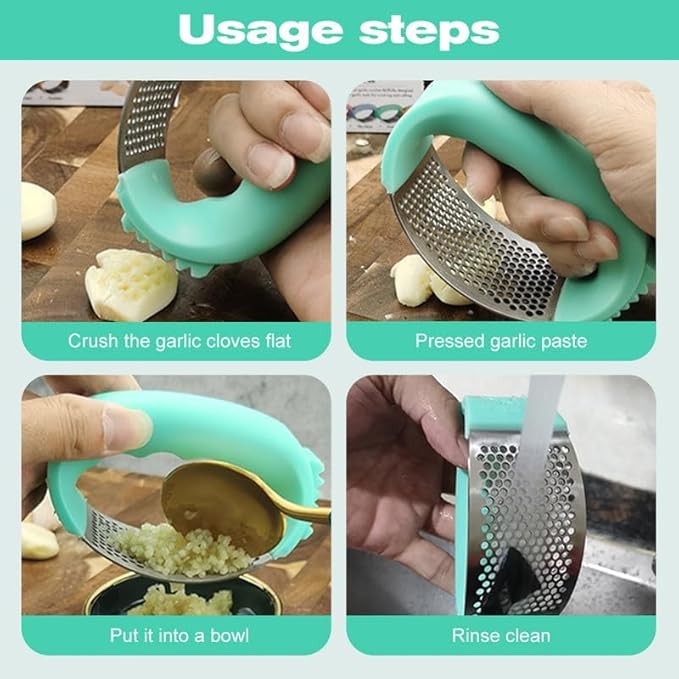Upgraded Garlic Press Rocker, 2024 New Stainless Steel Garlic Presser, Garlic Mincer Crusher Masher with Peeler and Cleaning Brush, Garlic Chopper for Smash Garlic Kitchen Gadgets Tools (Pink)