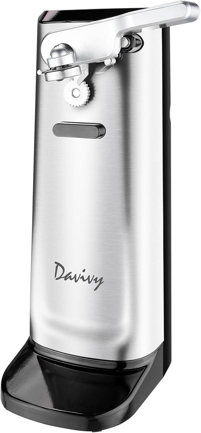 Davivy Can Opener Electric Stainless Steel, Large Tall Can Opener with Knife Sharpener,Stand Up Electric Can Opener for Seniors, Heavy Duty, RED (Black)