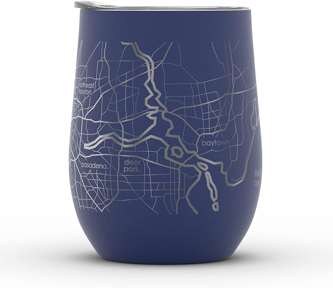 Well Told Engraved Houston Texas Map Insulated Wine Tumbler, Etched Stainless Steel Cup (12 oz, Midnight Blue) City Map Insulated Tumbler, Custom Insulated Tumbler, Outdoor Drinkware