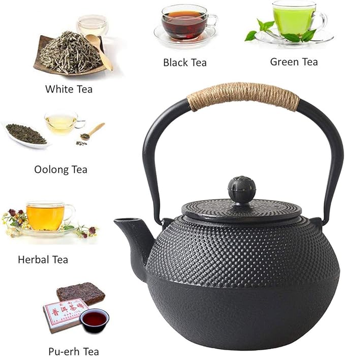 Hwagui - Large Cast Iron Teapot With Infuser For Varieties Of Loose Leaf Tea, Tea Bags, Black Tea Kettle Stovetop Safe 1200ml/41oz