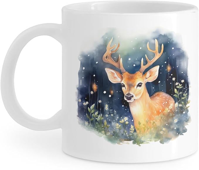 Coffee Mugs Deer Pattern Ceramic Latte Mug with Handle 11 OZ for Men Women for Latte Cappuccino Cocoa Milk Dishwasher & Microwave Safe