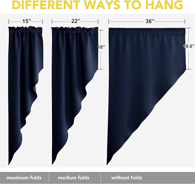 NICETOWN Blackout Kitchen Window Curtains - Thick Tailored Scalloped Valance/Swags Window Decorations Curtains for Living Room/Bay Window (Navy, 1 Pair, W36 x L63 Per Panel)