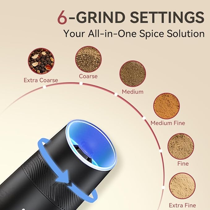 Gravity Electric Salt and Pepper Grinder Set, Automatic Shakers Pepper Mill with Rechargeable Base, External Adjustable Coarseness, LED Light, Easy Refill for Kitchen, Outdoor, Gift Giving(Black)
