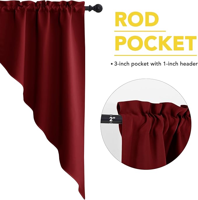 NICETOWN Blackout Kitchen Tier Curtains- Rod Pocket Tailored Scalloped Valance/Swags for Basement (1 Set, 72 inches Wide Combined, 63 inches Long, Burgundy Red)