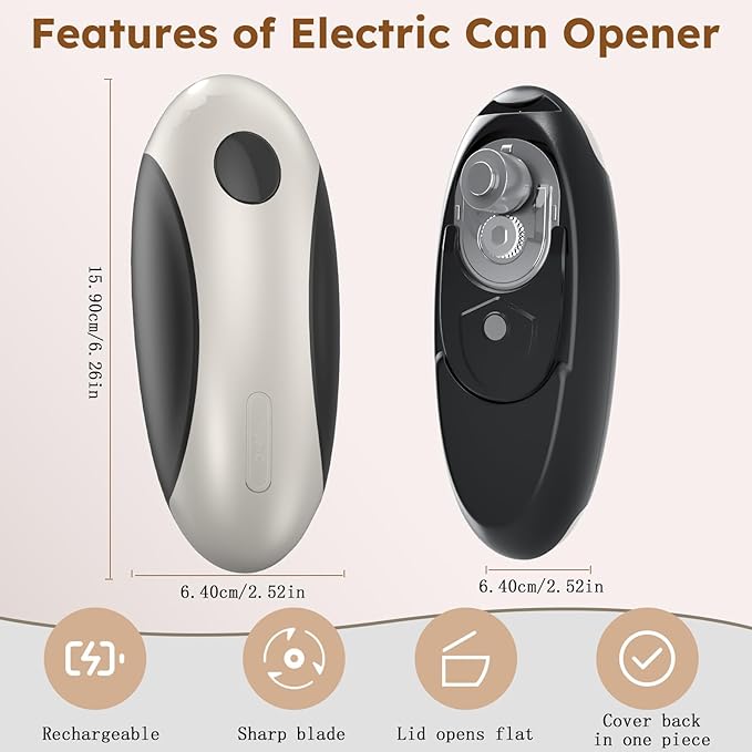 Electric Can Opener, One Touch Auto Operation, Magnetic Lid Holder & Smooth Edge Cutting, Rechargeable Can Opener Electric Fits Most Can Sizes, One-Touch Automatic Can Openers for Seniors