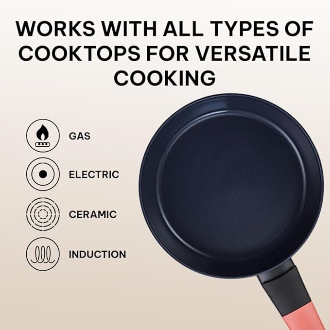 Brabantia Tasty+ 8” Nonstick Frying Pan – PFAS/PFOA/PTFE Free Ceramic Skillet with Stay‑Cool Handle, Easy Clean, Even Heating, Ideal for Eggs & Small Meals