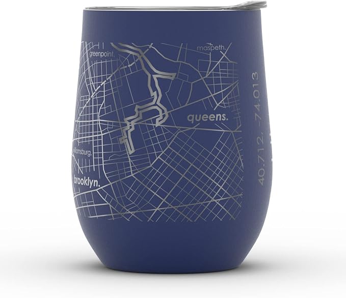 Well Told Engraved New York City Map Insulated Wine Tumbler, Etched Stainless Steel Cup (12 oz, Midnight Blue) City Map Insulated Tumbler, Custom Insulated Tumbler, Outdoor Drinkware