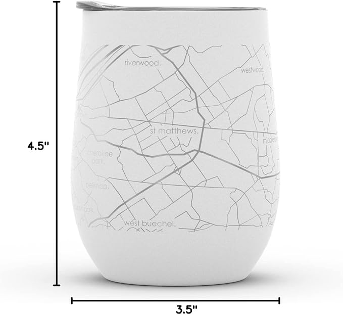 Well Told Engraved Louisville Kentucky Map Insulated Wine Tumbler, Etched Stainless Steel Wine Tumbler (12 oz, White) City Map Insulated Tumbler, Custom Insulated Tumbler, Outdoor Drinkware