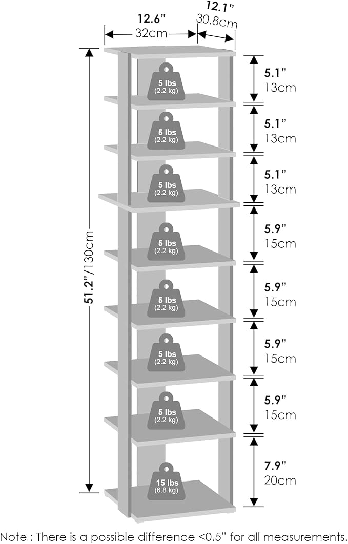 Furinno Turn-N-Tube Corner Shelf, 9-Tier Display Rack, Vertical Corner Storage Rack, Space Saving Organization and Storage, Entryway, Living Room, Closet, Amber Pine