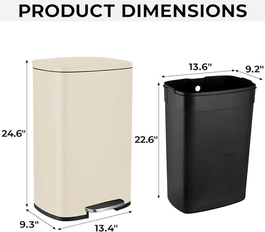 8 Gal Kitchen Trash Can, 30L Recycling or Garbage Bin, Brushed Stainless Steel Waste Basket, Soft&Quiet Close Dustbin, with Step-On Pedal, Removable Inner Bucket, for Home, Office, Living Room