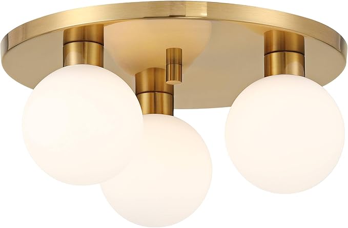 Possini Euro Design Katalin 12 1/4" Modern Semi Flush-Mount Ceiling Light Fixture Kitchen Foyer Hallway Round 3-Light LED Dimmable Gold Finish White Glass Metal Bedroom Bathroom Entryway Living Room