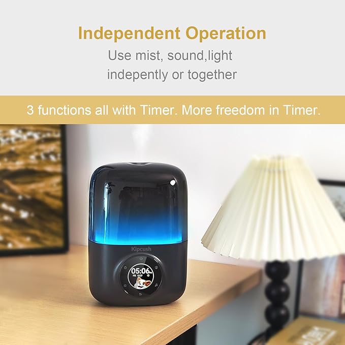 Kipcush Essential Oil Diffuser, 250ML Humidifier withWhite Noise Machine, LED Mood Lighting, TouchScreen,Timer, Auto-Off