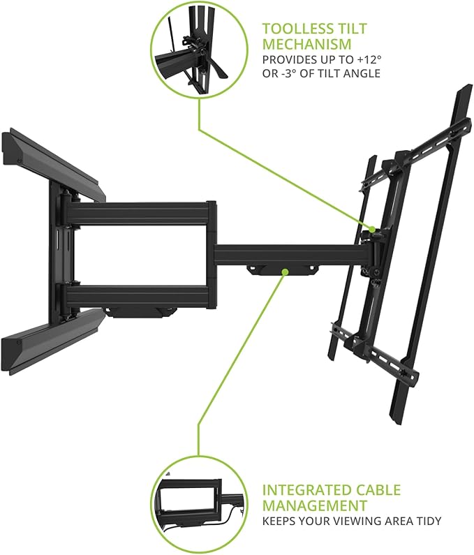 Kanto PMX800 Pro Series Full Motion Articulating TV Wall Mount for 55" - 120" TVs | Adjustable Horizontal Offset | Integrated Cable Management | Toolless Tilt | Extra Large Screen Support