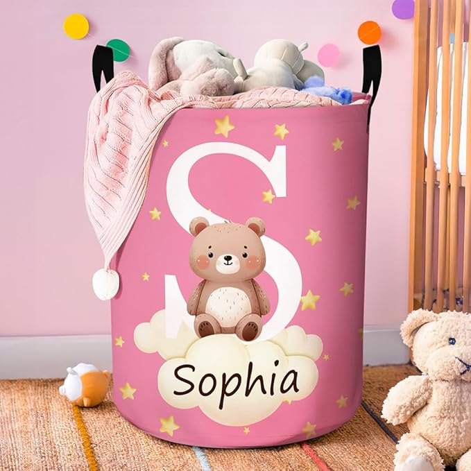 callie Personalized Animal Laundry Basket for Kids Baby, Waterproof Collapsible Cute Laundry Hamper, Clothes Toys Storage Bin for Bedroom Nursery (13.8" x 16.5", 15.7" x 19.6")