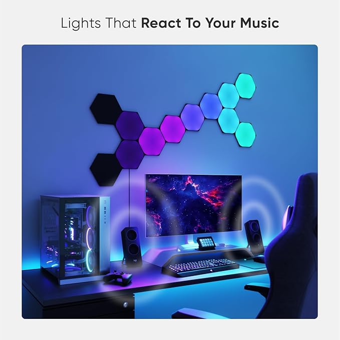 Nanoleaf Shapes LED Wall Lights, RGBW Smart Wall Panels with 16M+ Color, Compatible with Alexa & Google Assistant, Music Sync, DIY Gaming Light for Home Decor (Black Hexagons Smarter Kit 9 Pack)