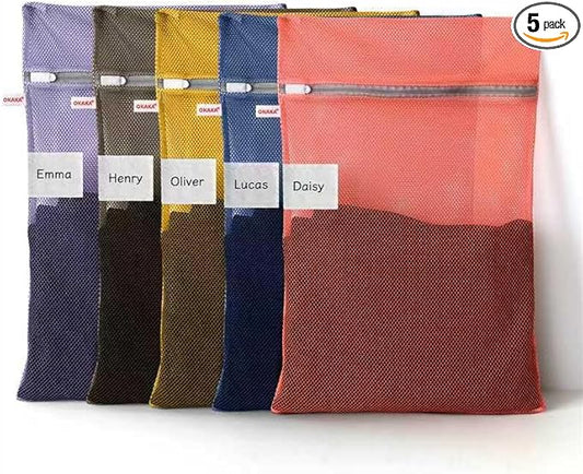 5-Pack Mesh Laundry Bags with ID Label, Sturdy Laundry Bags for Delicates, Hosiery, Underwear,Travel and Organize- 5 Color(14x20 Inch)