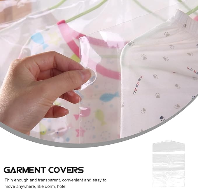 VICASKY 50pcs Transparent Garment Bags for Clothes Breathable Dry Cleaning Hanging Covers with Pre-formed Hanger Dustproof Storage for Home and Clothing Stores