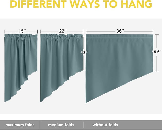NICETOWN Kitchen Swag Curtains for Small Window Rod Pocket Energy Saving Country Valances for Living Room Bathroom Short Curtains for Home Decor, 2 Panels, 36" x 36" x 18", Greyish Blue