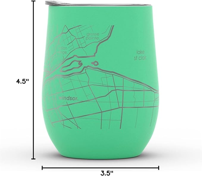 Well Told Engraved Detroit Michigan Map Insulated Wine Tumbler, Etched Stainless Steel Cup (12 oz, Sunday Green) City Map Insulated Tumbler, Custom Insulated Tumbler, Outdoor Drinkware