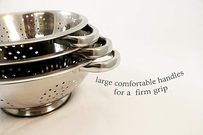 Premium Grade Stainless Steel Colander Basket Strainer Set of 3 - Ideal for Cooking, Baking Preperation