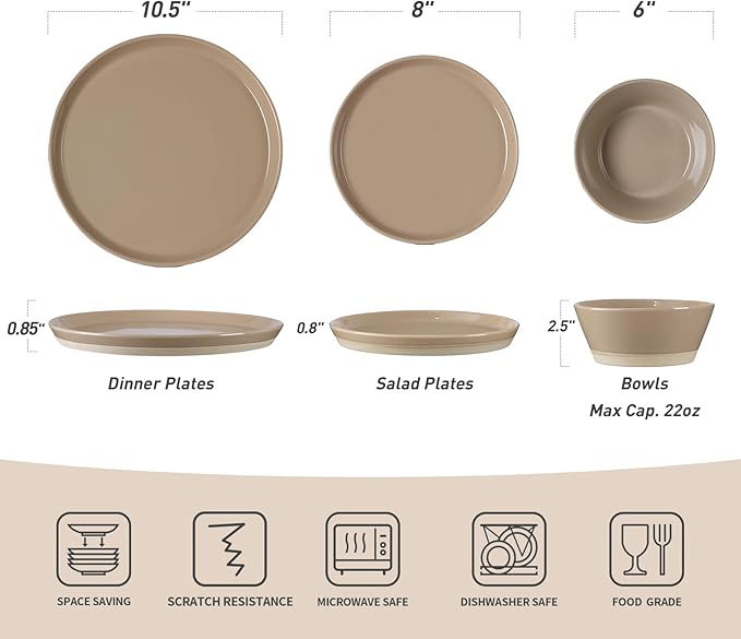 Famiware Saturn Speckled Dinnerware Sets for 6 (18 Pieces), Stoneware Plates and Bowls Dish Set - Chip and Scratch Resistant, Microwave and Dishwasher Safe, Cinnamon Brown