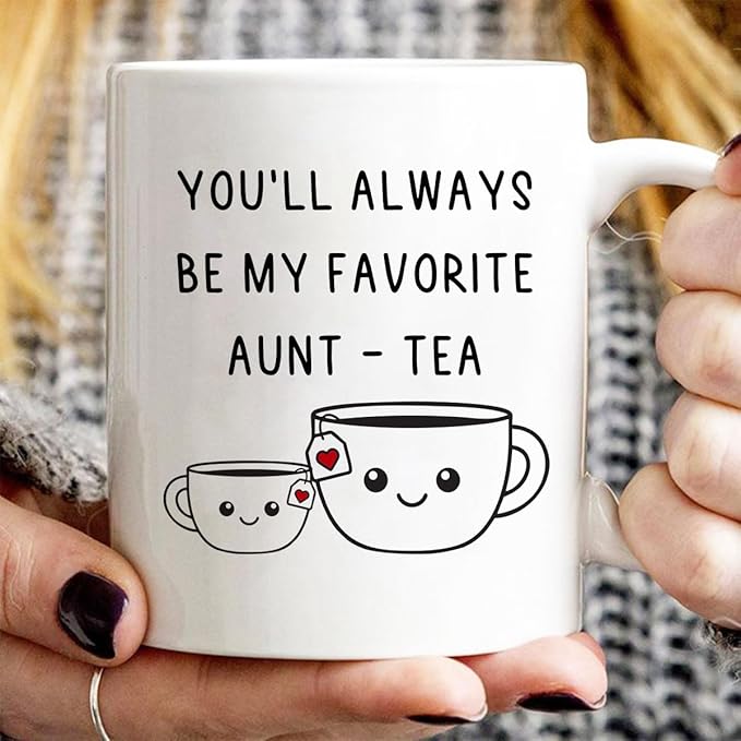 Christmas Gifts For Aunt, Auntie My Favorite Aunt-tea Cup, Funny Best Aunty Mug 11oz - Perfect Birthday, Christmas For Auntie From Niece, Nephew