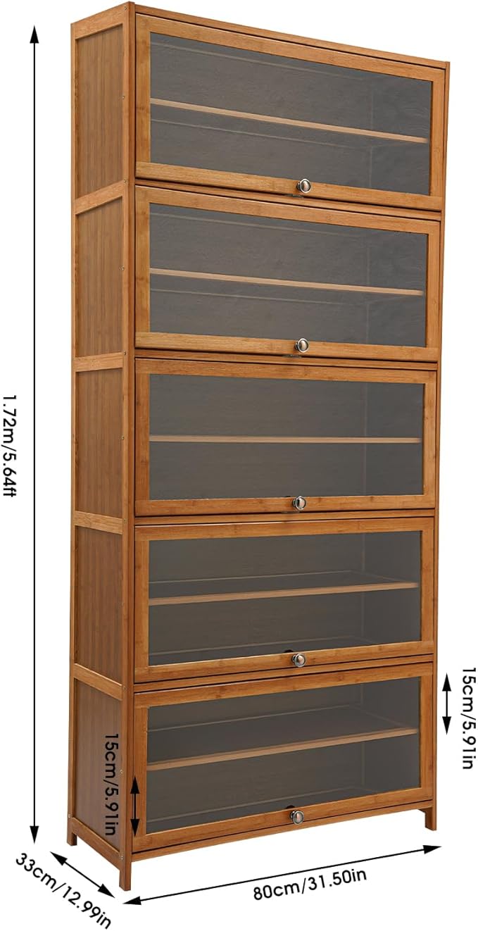 11Tier Bamboo Shoe Cabinet Shoe Storage Cabinet with Doors Freestanding Bamboo Shoe Rack Organizer with Shelves Tall Shoe Cabinet with Clear Doors for Entryway, Hallway, Closet, Living Room