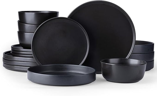 AmorArc Stoneware Dinnerware Sets with Pasta Bowl Set, Reactive Ceramic Plates and Bowls Set, Highly Chip and Crack Resistant | Dishwasher & Microwave Safe | Round Dishes Set Service for 4 (16pc)
