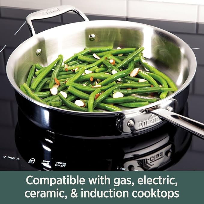 All-Clad D5 5-Ply Brushed Stainless Steel Fry Pan 12 Inch Induction Oven Broiler Safe 500F Pots and Pans, Cookware Silver