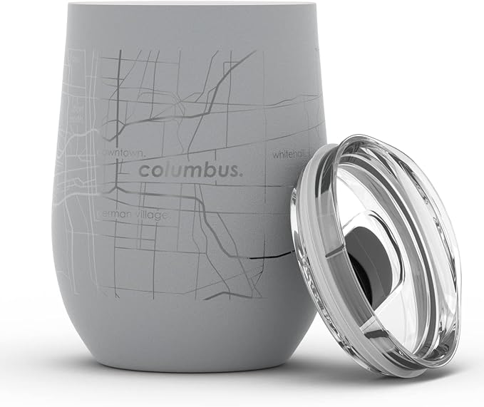 Well Told Engraved Columbus Ohio Map Insulated Wine Tumbler, Etched Stainless Steel Cup (12 oz, Dockside Gray) City Map Insulated Tumbler, Custom Insulated Tumbler, Outdoor Drinkware