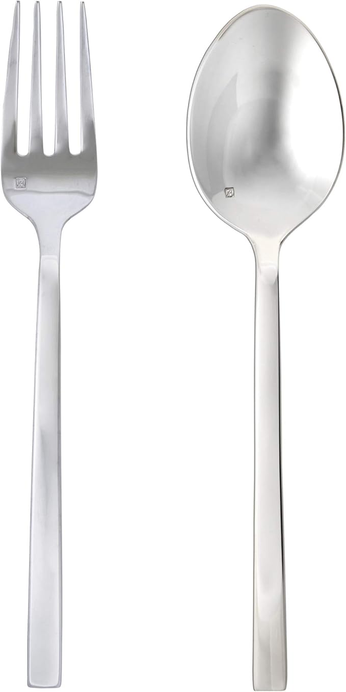 Fortessa Arezzo 18/10 Stainless Steel Flatware, 2 Piece Serving Set, 9.25", Brushed Silver