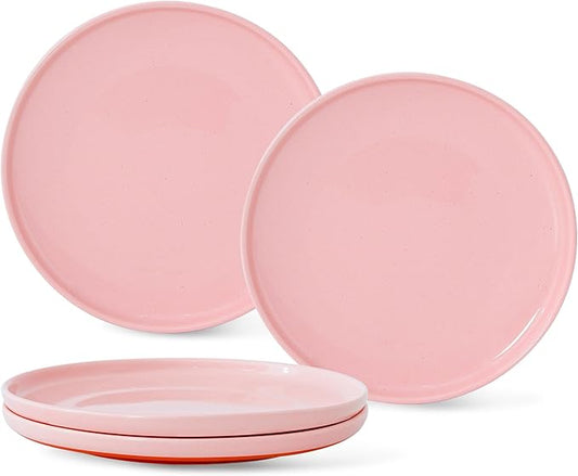 8-Inch Plates Set of 4, Dual Glaze Stoneware Plate, Microwave and Dishwasher Safe, Ceramic Plates for Salads & Desserts, Pink
