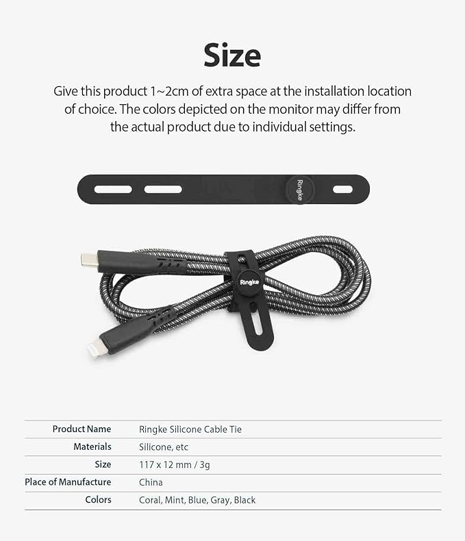 Ringke Silicone Cable Ties [Reusable Cable Management] Flexible Cord Organizer, Adjustable Length Long-lasting Durable Cable Clips - 15 Pack