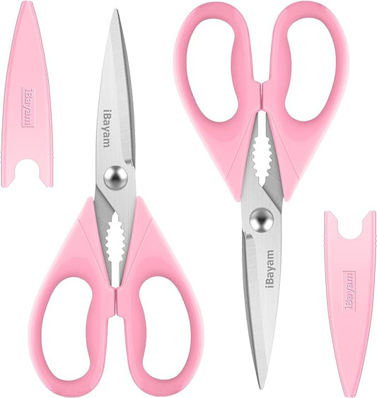 Gifts for Women, Mom, Wife, Her - Couple, Happy Birthday, Wedding Gifts, Christmas Day, Housewarming Gifts, iBayam Kitchen Scissors Heavy Duty Meat Poultry Shears Dishwasher Safe, Pink Stuff