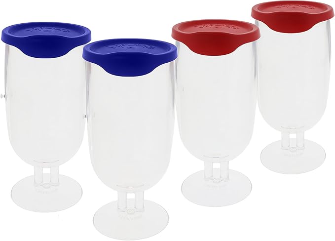 LipLidz Brewtail/Tumbler Glasses, 4 Pack, 20.7 oz Dual-Stemmed BPA-Free Plastic Drinkware with Drink-Through Attachable Lid, Shatterproof, Made in USA (Dark Blue + Red)