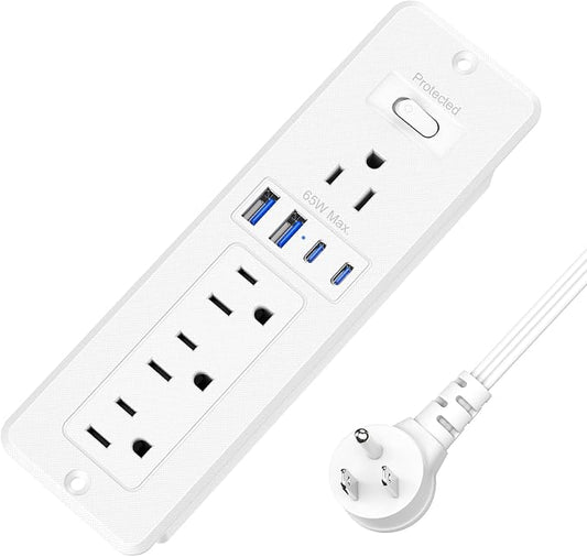 65W GaN USB C Recessed Power Strip, 4 AC Outlets & 2 USB-C PD + 2 USB-A QC, Flush Mount Hidden Charger Station for Desk Drawer Home Office Furniture