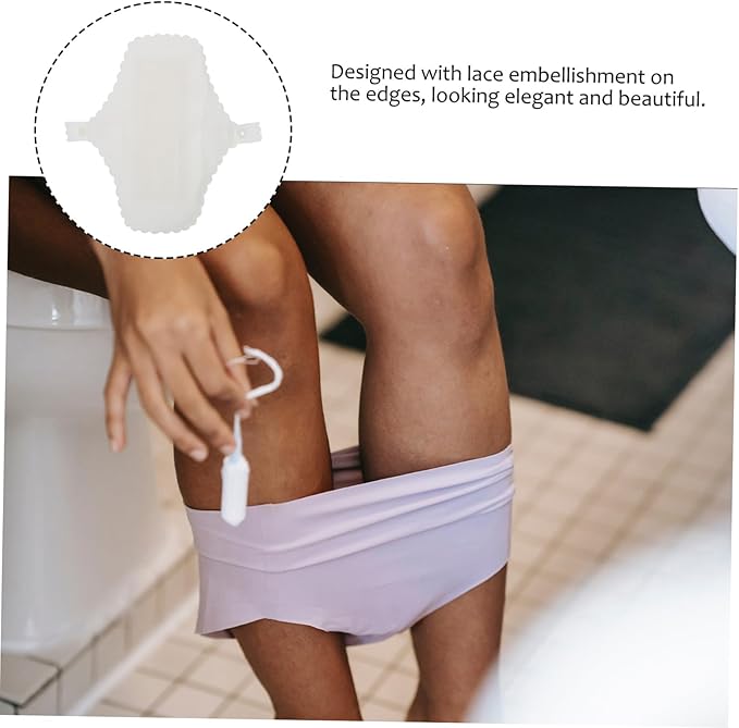 Yardwe 3Pcs Reusable Cotton Menstrual Pads Lace Edge Breathable Washable Sanitary Towels for Women with Button Snap to Prevent Leakage Soft and Thin Period Pads