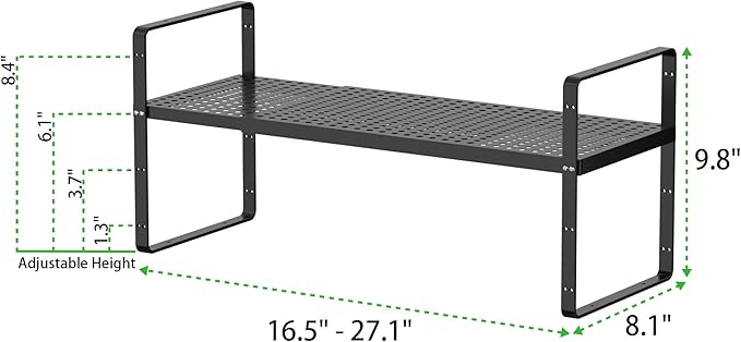 Expandable Cabinet Organizer Shelf, Stackable Shelf Riser for Small Kitchen Pantry Desk Cupboard Tabletop Countertop Home Office, Heavy Duty, Black Small 1 Pack
