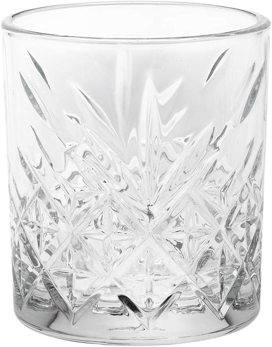 Restaurantware Timeless 7 Ounce Rocks Glasses Set of 6 Etched Whiskey Glasses - Dishwasher-Safe Chip-Resistant Clear Glass Cocktail Glasses Lead-Free For Liquors Or Cocktails