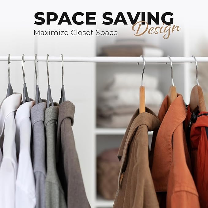 50 Pack Velvet Hanger for Shirt Pants Dresses Skirts Suits Jackets - Slim Space Saving Design - Standard Coat Hanger - Sturdy & Durable Design with Shoulder Grooves Hook - Grey