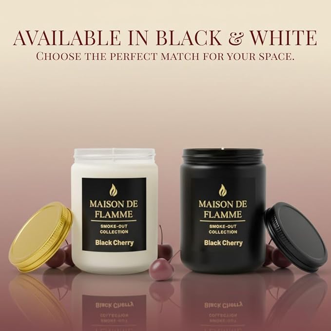 Black Cherry Odor-Eliminating Scented Candle, 200g/7oz White Jar – Long-Lasting Soy Wax Blend Candle for Smoke, Kitchen & Home Odors