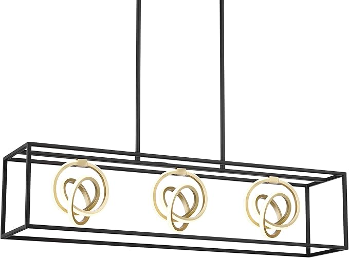 Possini Euro Design Christy 35 1/2" Modern Pendant Chandelier Ceiling Light Fixture Dining Room Over Table Kitchen Island Foyer Hanging Linear 3-Light LED Dimmable Black Gold Metal Hallway Entryway